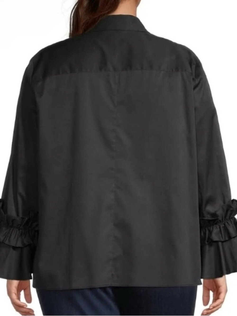 Harshman Women's Black Cotton Selina Blouse with Ruffled Cuff Detail Sz: L NWT - Picture 3 of 13